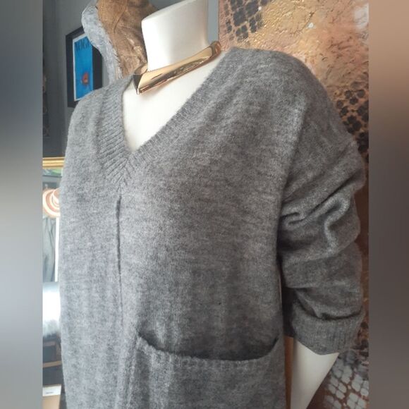 Nwt Dreamers Gray V-Neck Sweater Dress - Picture 7 of 14
